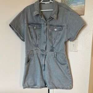 Denim Short Sleeve Jumpsuit